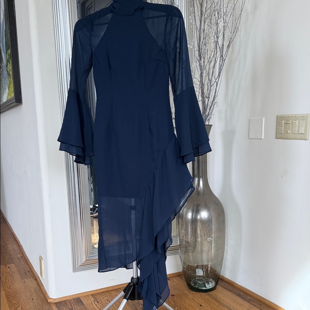 Chic Asymmetrical Navy Dress